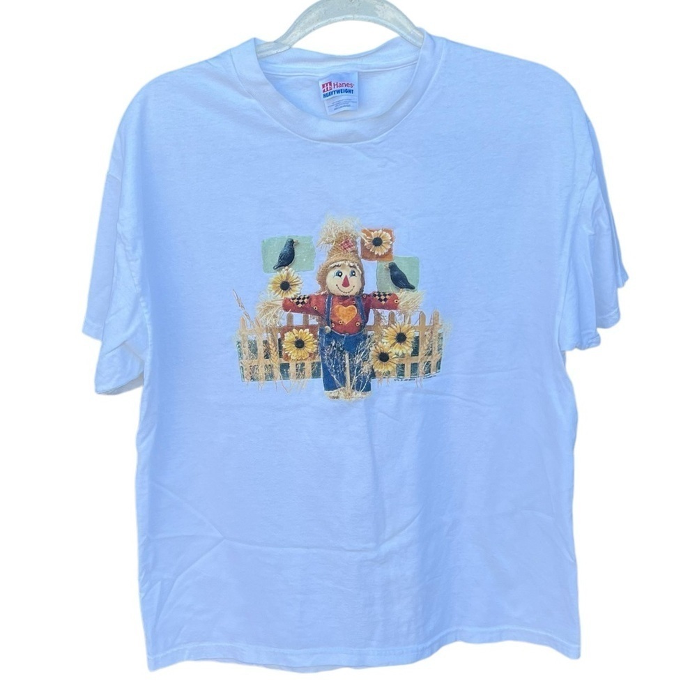 Vintage Scarecrow T-Shirt Hanes Country Farm Sunflowers Autumn Fall Vibes Large